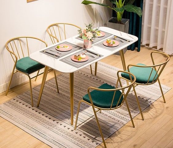 Dining Table, 5 pieces Gold*White - DT138