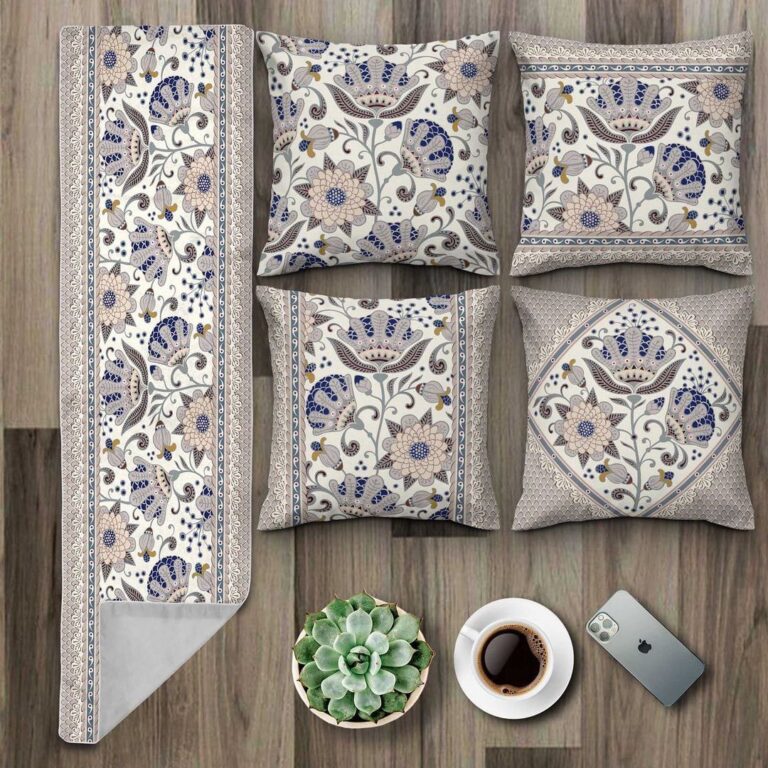 Set of cushion covers, 4 pieces + Tablecloth, velvet - set-14