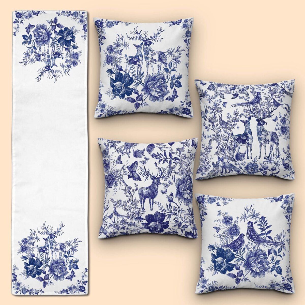 Set of cushion covers, 4 pieces + Tablecloth, velvet - set-38