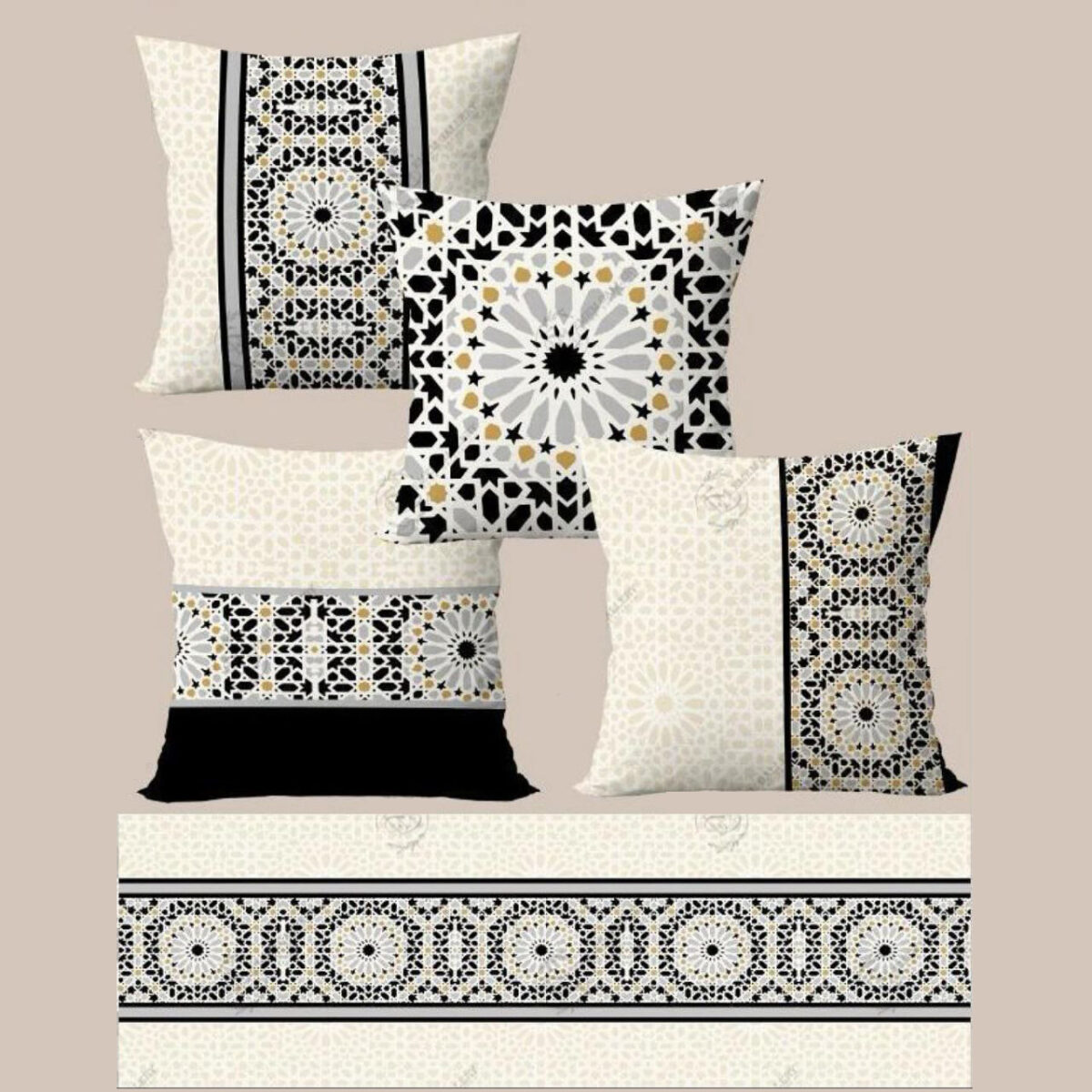 Set of cushion covers, 4 pieces + Tablecloth, velvet - set-54